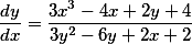 \frac{dy}{dx}=\frac{3x^{3}-4x+2y+4}{3y^{2}-6y+2x+2}