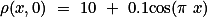 \rho(x,0) = 10 + 0.1\text{cos}(\pi x)