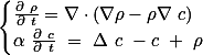  \begin{cases}\frac{\partial \rho}{\partial t}=\nabla\cdot(\nabla\rho-\rho\nabla c)\\\alpha \frac{\partial c}{\partial t} = \Delta c -c + \rho\end{cases} 