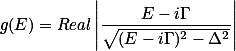 g(E)=Real\left|\frac{E-i\Gamma}{\sqrt{(E-i\Gamma)^2-\Delta^2}}\right|