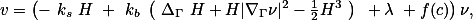 v=\left(- k_s H + k_b \left( \Delta_\Gamma H+H|\nabla_\Gamma\nu|^2-\tfrac{1}{2}H^3 \right) +\lambda +f(c)\right)\nu,